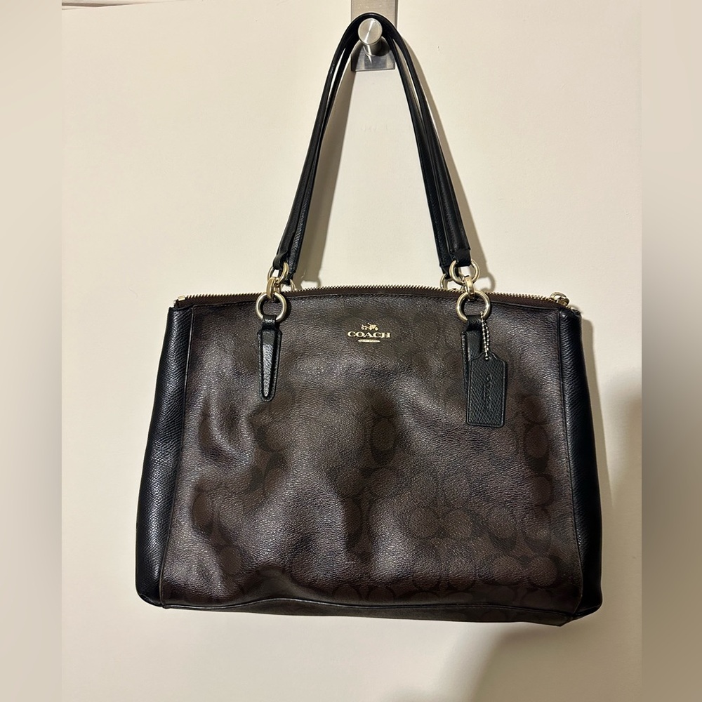 Coach "Christie" Signature Logo Detailed Double Zip Top Tote Bag